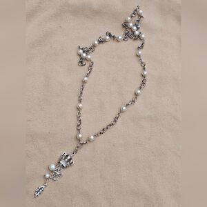 Pearl Accent Silver-Tone Crown Pendant Necklace